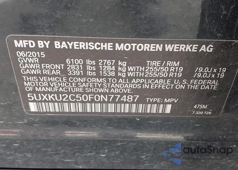 2015 BMW X6 xDrive35I z USA, uszkodzony, nr VIN 5UXKU2C50F0N77487